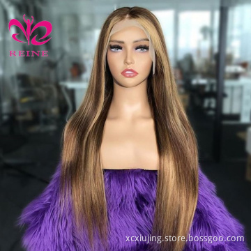 REINE #4/30, 27 Highlight Colored Pre Plucked Lace  Frontal Human Hair Wigs double drawn Vietnam human hair wig For Black Women
